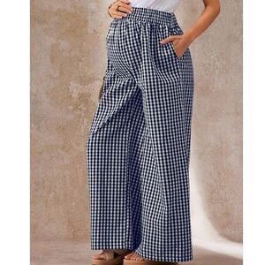 Maternity Plaid Print High Waisted Wide leg Lounge Pants